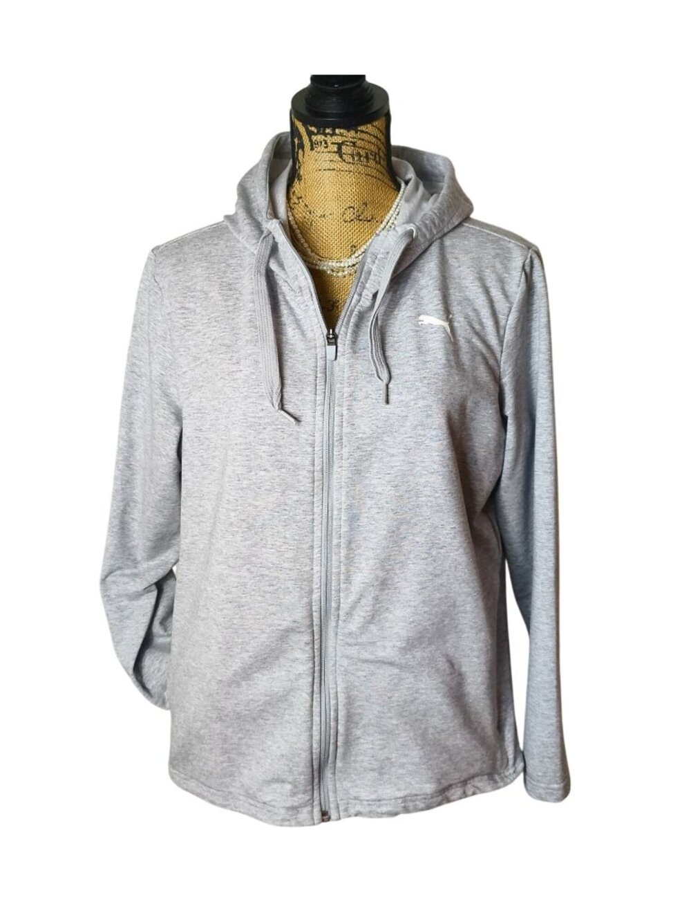 Puma Womens XL Full-Zip Hoodie Jacket Gray Athletic Logo Back Sporty Streetwear